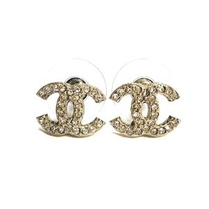 CHANEL Gold Crystal Rhinestone Classic Curvy Earrings